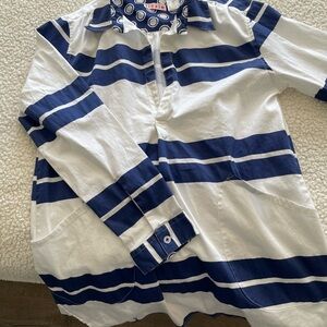 Tizzy Navy + White Striped Button Shirt